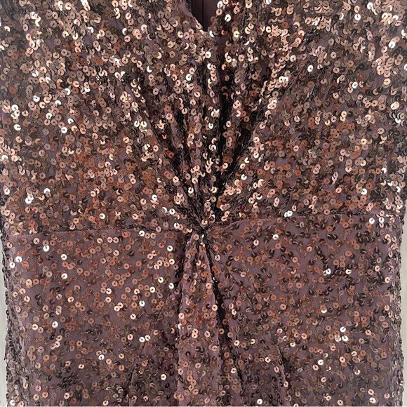 FRENCH CONNECTION Dress Size 4 Emille Sparkle Long Sleeve Sequin Sheath Brown - Picture 9 of 15